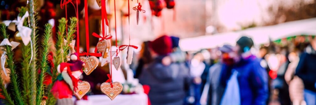 Colorful Christmas decorations on Trentino Alto Adige Italy Christmas market