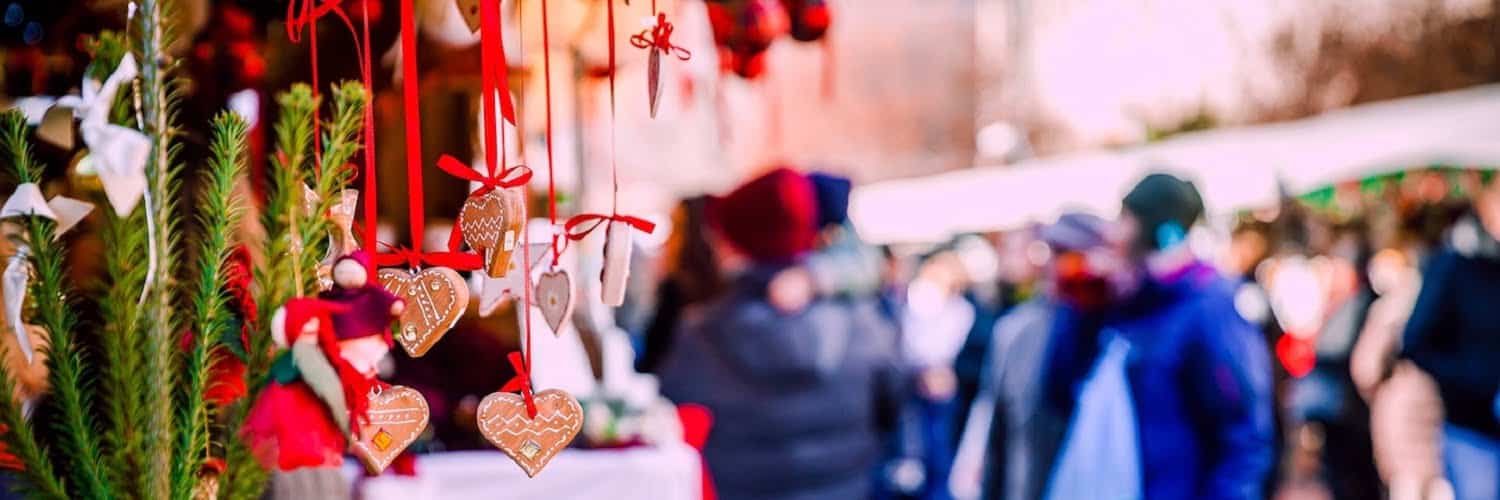 Colorful Christmas decorations on Trentino Alto Adige Italy Christmas market