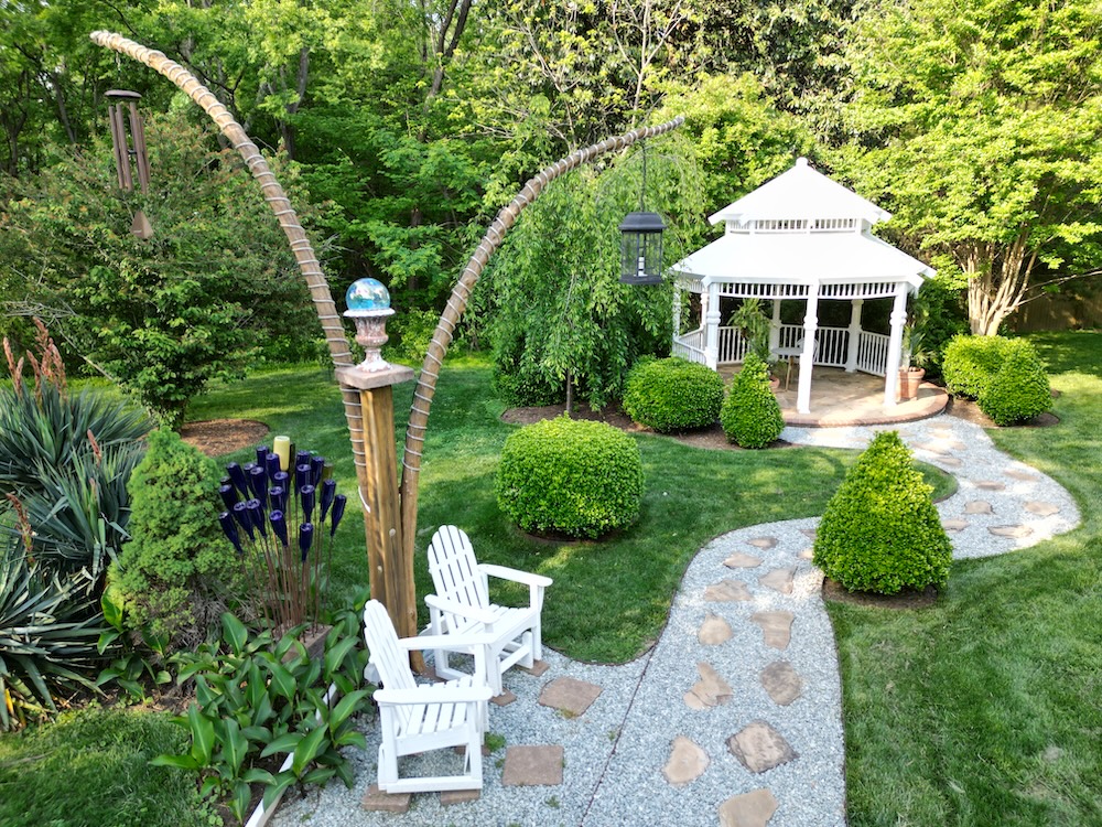 Summer at the Sarah P. Duke Gardens in Durham 7 gazebo and garden seating at the Arrowhead Inn, the best lodging near Duke University in Durham, NC